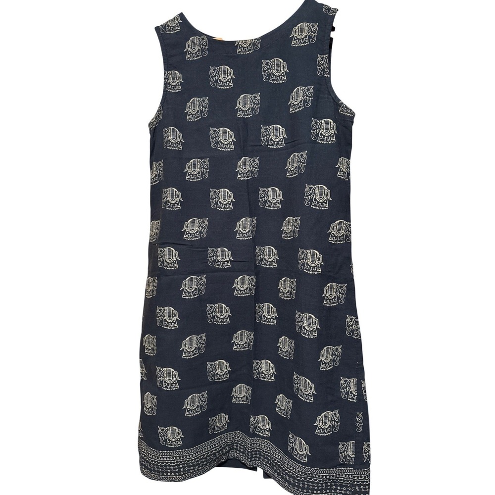 Max Studio Sleeveless Elephant Print Cotton Linenesque Dress Navy Blue, Medium
